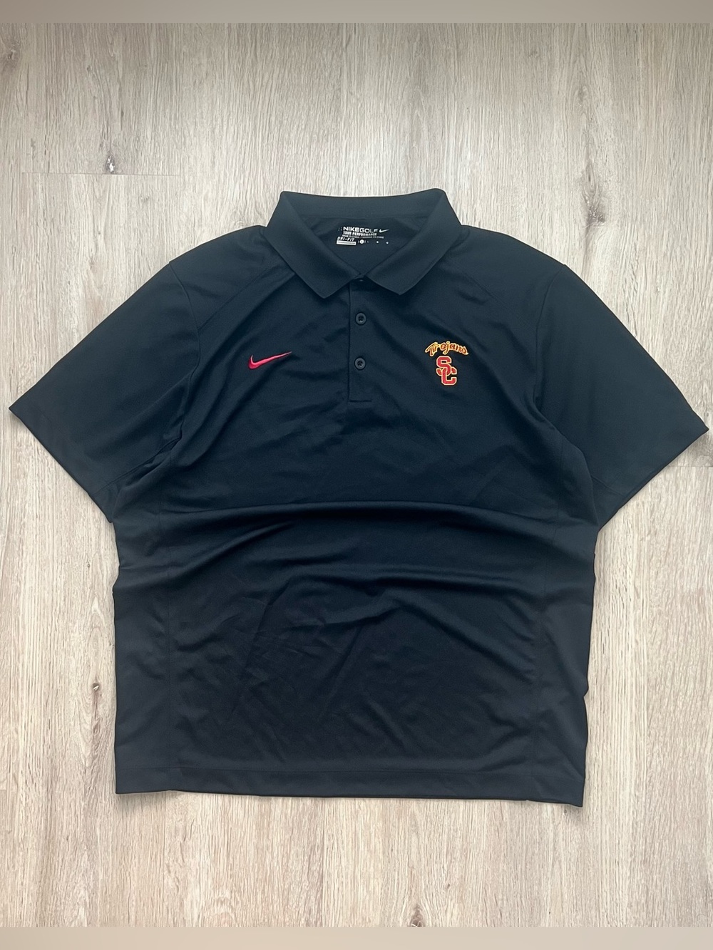 Vintage Y2K USC Trojans Nike Golf Dri-FIT Polo Shirt Mens Large Black NCAA